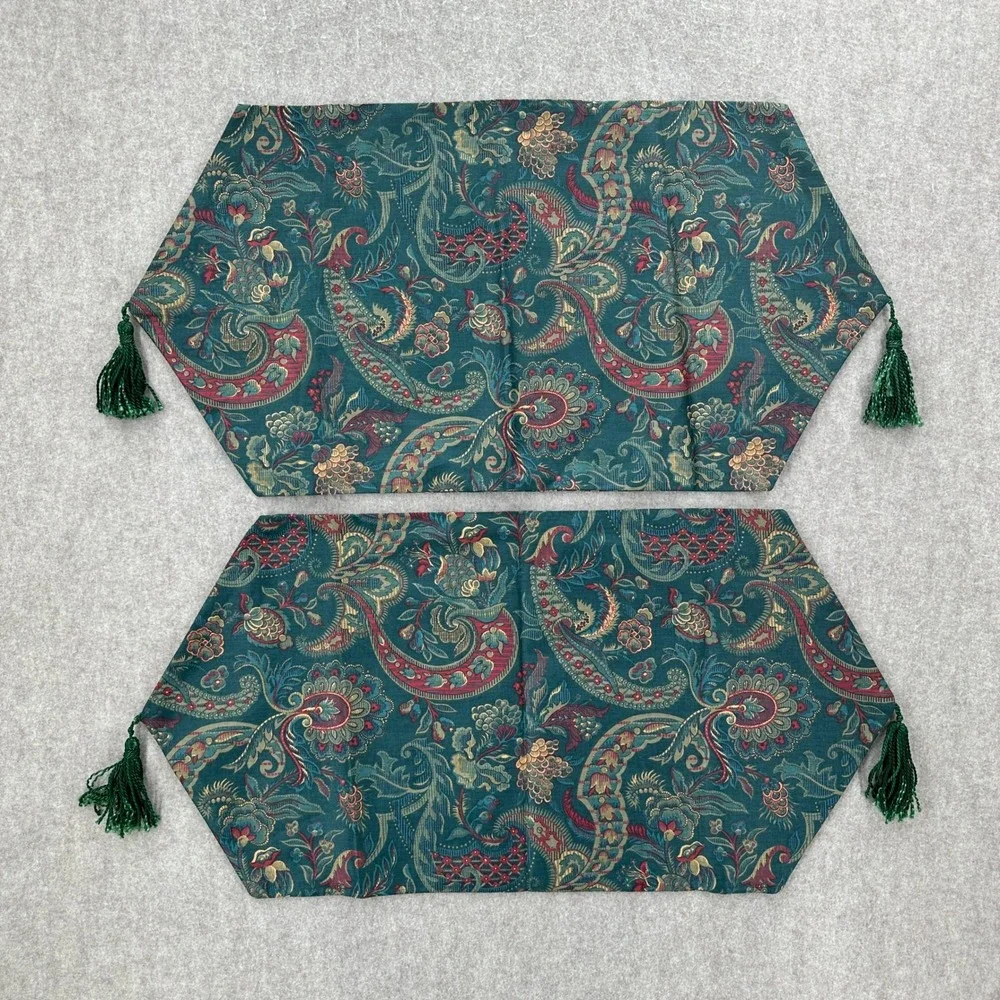 VTG Table Runner Set Home OS Teal Paisley Tassel Tapestry 2pc